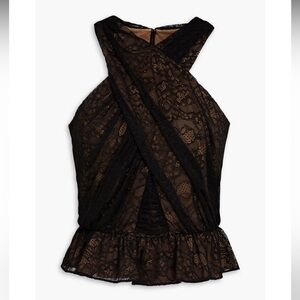 Veronica Beard Kailani Corded Lace Peplum Black High Neck Blouse Top Size 6